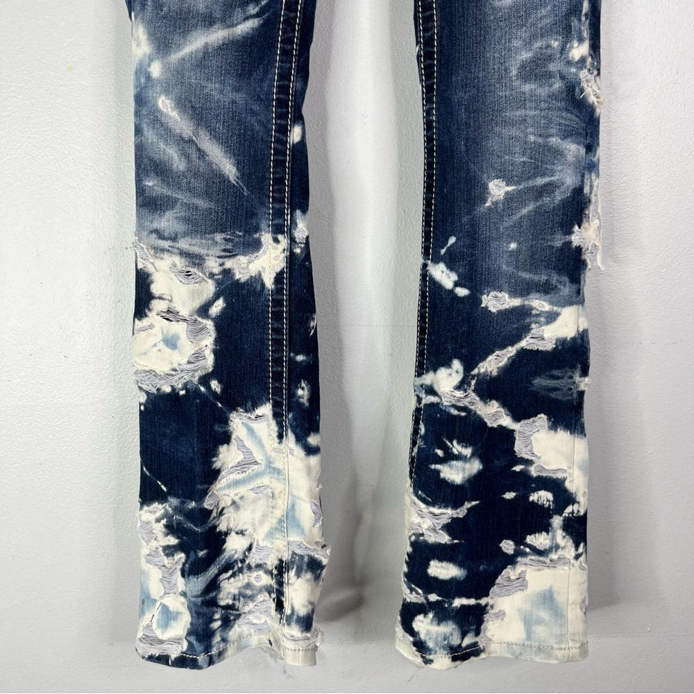 Miss Me Jeans Women’s 25 Blue White Bootcut Bleached Distress Destroyed JP7115B2 - Picture 4 of 16